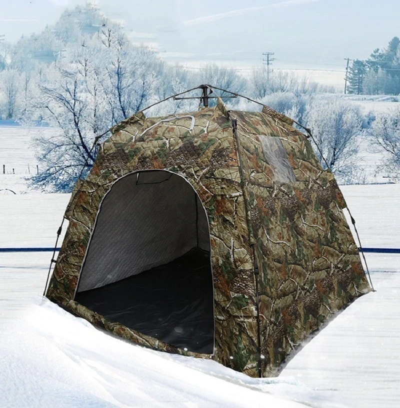 Cheap Goat Tents Winter Ice Fishing Tent Thickened Keep Warm Cotton Tent Outdoor Fully Automatic Quick Open Camping Tent 1.7 M Height Big Space Tents 
